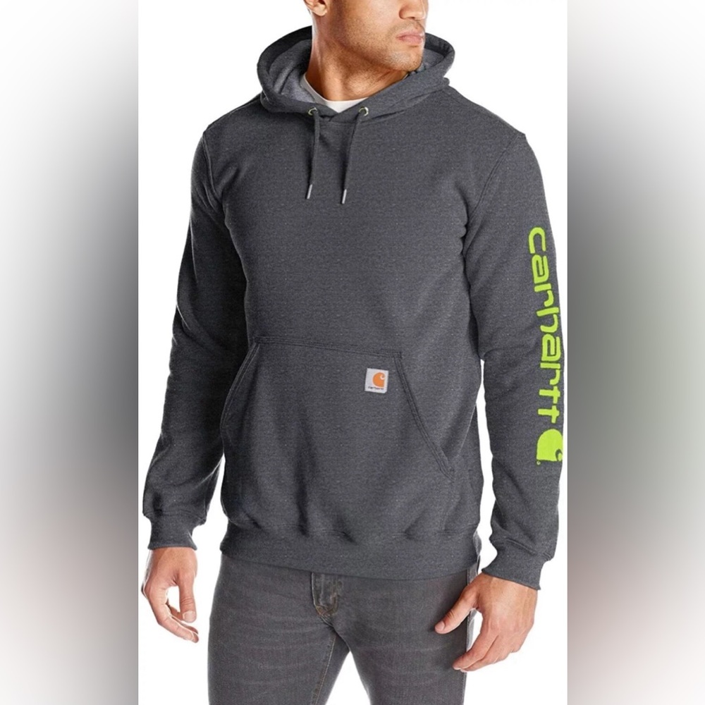 Carhartt Men's K288 Midweight Sleeve Logo Hooded Sweatshirt Charcoal Heather SzM
